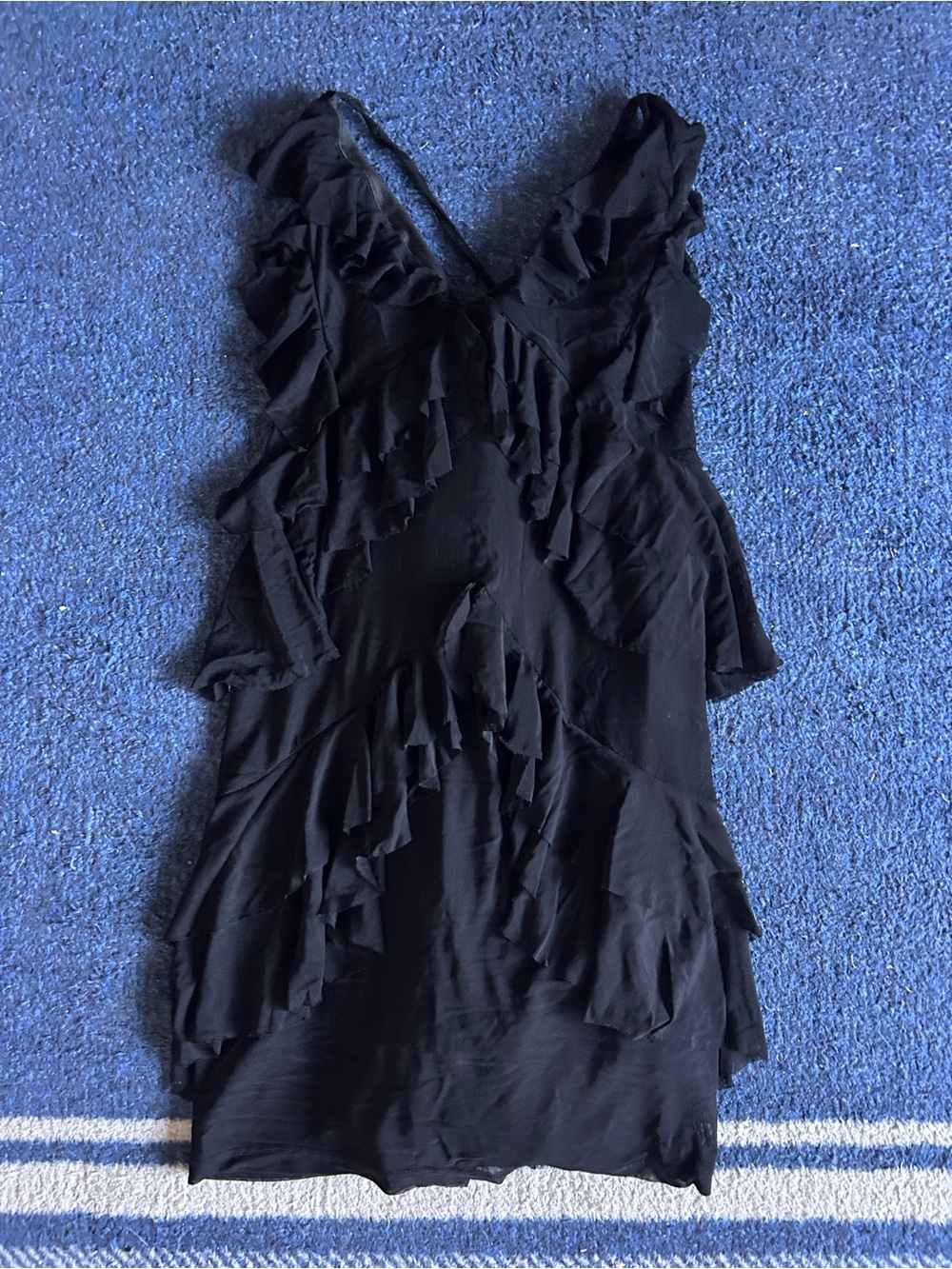 Women's Black Ruffle V-Neck Tunic Dress